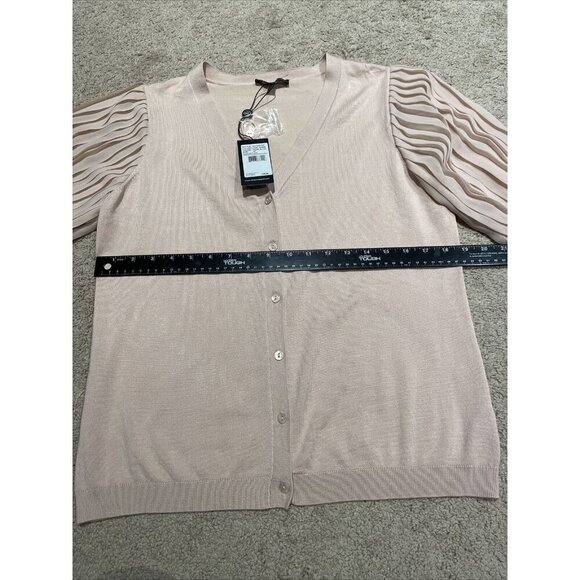 Adrianna Papell Cardigan Sweater Sheer Pleated Sleeves Pearl Blush Sz M Romantic - Picture 8 of 13
